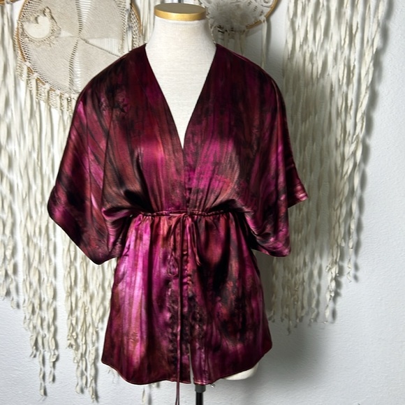 Alice + Olivia Pink Silk Kimono Sleeve Hook and Tie Front Blouse Size XS/S - Picture 1 of 10